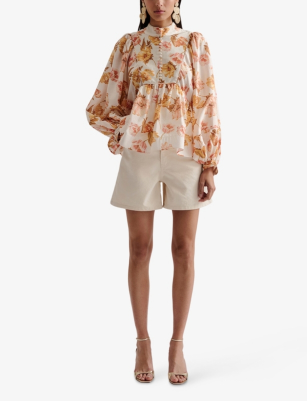 Pernilla Balloon-Sleeve Satin Blouse
