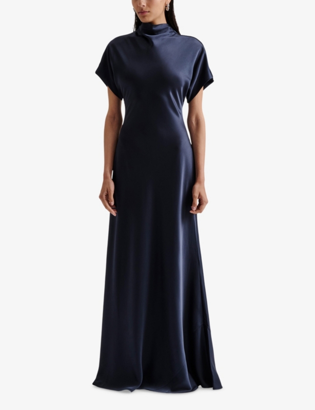 Alivia Short-Sleeve Satin Maxi Dress