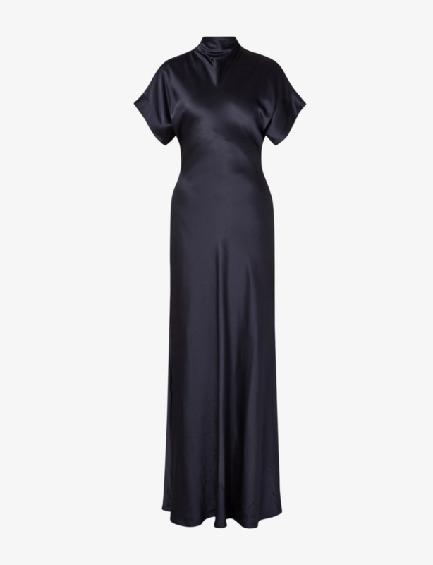 Alivia Short-Sleeve Satin Maxi Dress