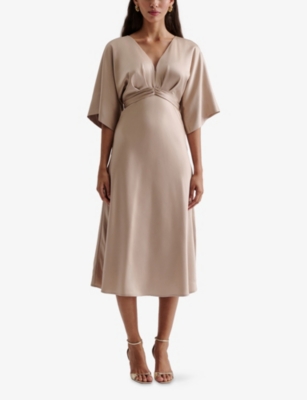 MALINA: Juno V-Neck Satin Midi Dress