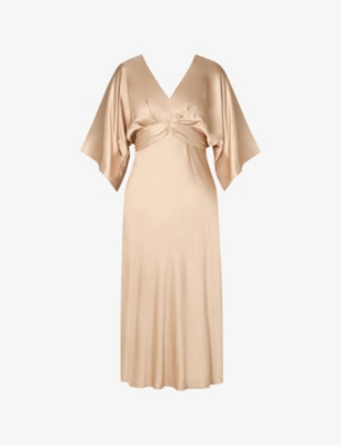 MALINA: Juno V-Neck Satin Midi Dress