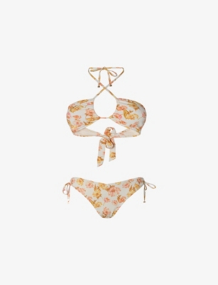 MALINA: Blanka Floral-Print Side-Tie Bikini Bottoms