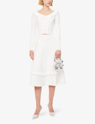 Needle & Thread Womens Cream Regular-fit Pointelle Knit Midi Skirt