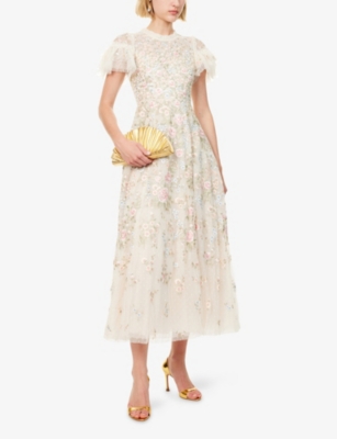 NEEDLE & THREAD WOMENS CREAM ANTOINETTES FLORAL-EMBROIDERY WOVEN GOWN 