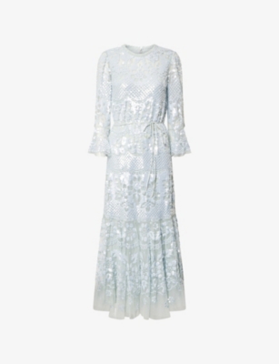 Needle & Thread Womens French Blue Snowdrop Embellished Tulle Maxi Dress
