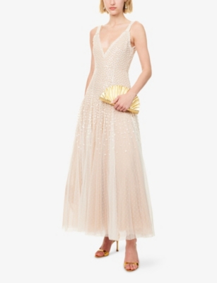 NEEDLE AND THREAD: Sequin Cascade Plunge-Neckline Woven Gown