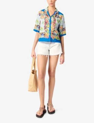 Maje Womens Multicolor Floral Print Tropical-pattern Short-sleeved Woven Shirt