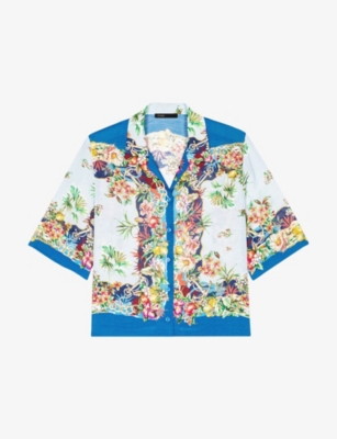 Maje Womens Multicolor Floral Print Tropical-pattern Short-sleeved Woven Shirt