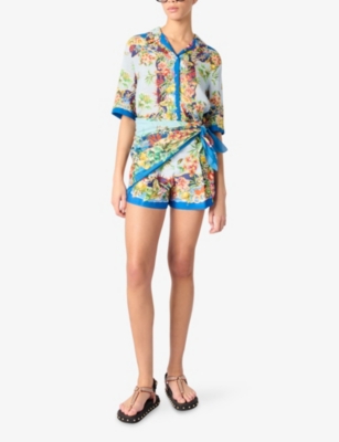 Maje Womens Multicolor Floral Print Tropical-print Pleated Woven Shorts In Multicolor Floral Print