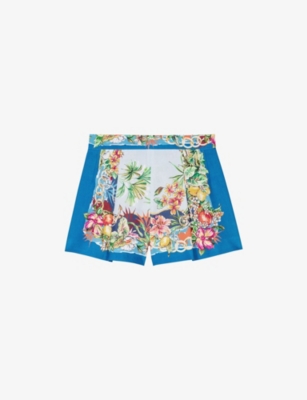 Maje Womens Multicolor Floral Print Tropical-print Pleated Woven Shorts In Multicolor Floral Print