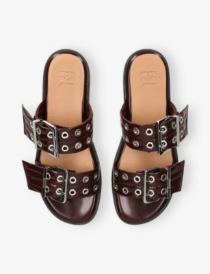 GANNI: Feminine Buckle Two-Strap Vegan Leather Sandals