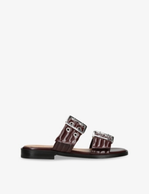 GANNI: Feminine Buckle Two-Strap Vegan Leather Sandals