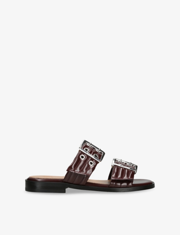 Feminine Buckle Two-Strap Vegan Leather Sandals