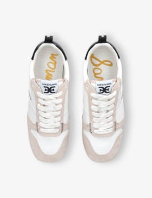 SAM EDELMAN: Zaria Leather and Suede Low-Top Trainers