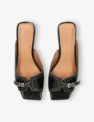 GANNI: Butterfly Faux-Leather Wedge Mules