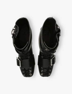 GANNI: Eyelets Lace-Up Faux-Leather Ankle Boots