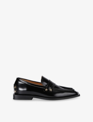 GANNI: Stud-Embellished Faux-Leather Loafers