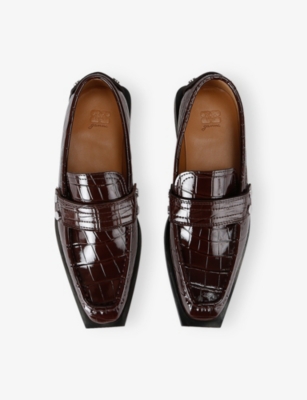 GANNI: Stud-Embellished Crocodile-Embossed Faux-Leather Loafers