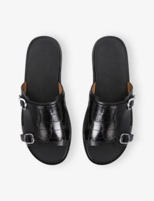 Santoni Crocodile Monk Sandals In Black