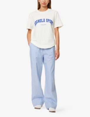 Adanola Womens  Relaxed-fit Striped Cotton-poplin Trousers In Blue/white