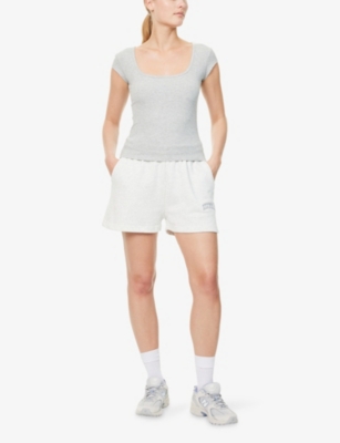 ADANOLA: Logo-Embroidery Varsity Cotton-Jersey Sweat Shorts