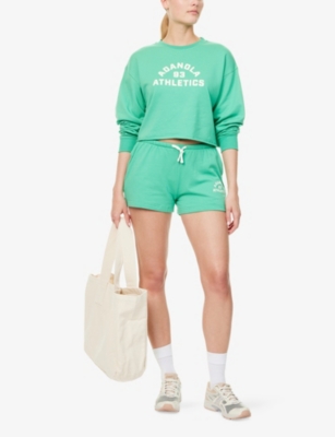 Adanola Womens Jade Green/mrshmllw Whit Campus Modal-blend Crop Sweatshirt