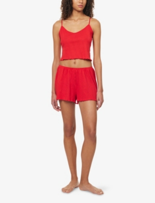 ADANOLA: Pointelle Cami Crop Cotton-Jersey Top