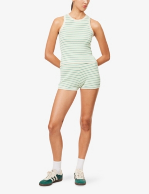 Adanola Womens Jade Green Stripe-print Mid-rise Ribbed-knit Shorts