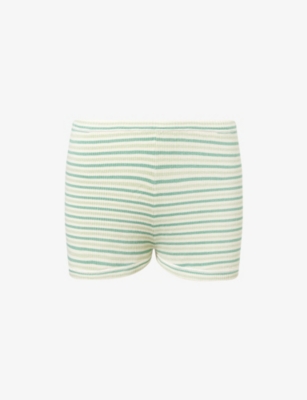 Stripe-Print Mid-Rise Ribbed-Knit Shorts