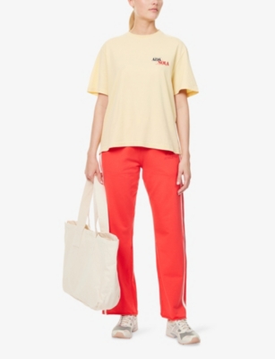 Shop Adanola Womens Butter Yellow Sports Play Vintage-wash Cotton-jersey T-shirt