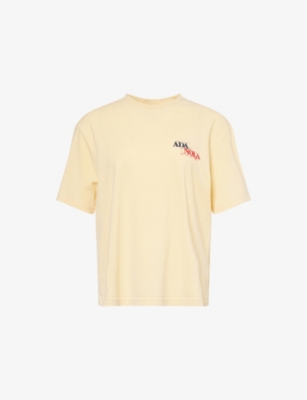 Shop Adanola Womens Butter Yellow Sports Play Vintage-wash Cotton-jersey T-shirt
