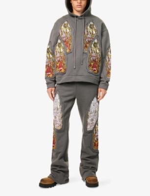 WHO DECIDES WAR BY EV BRAVADO: Flame Glass Embroidered Cotton-Jersey Hoody
