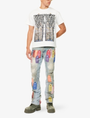 Who Decides War By Ev Bravado Mens Patch Arched Distressed Denim Jeans Multi