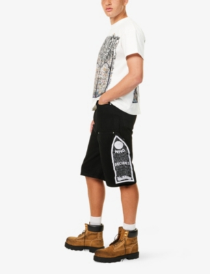 Who Decides War By Ev Bravado Mens Embroidery Patch-pocket Denim Shorts Black