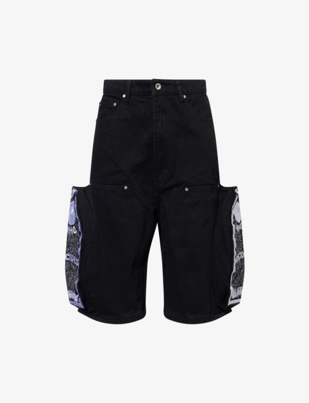 Embroidery Patch-Pocket Denim Shorts