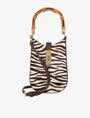 Dune Womens Zebra Printed Leather Seek Zebra-print Leather Phone Pouch