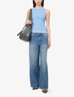 House Of Sunny Womens Beau Blue Multi-layer Boat-neck Stretch-mesh Top