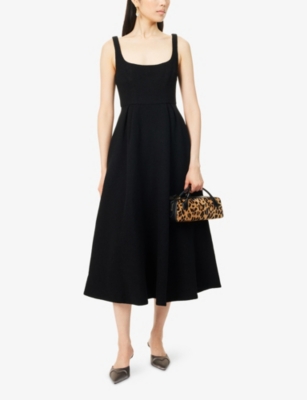 Alessandra Rich Womens Black Bouclé Shoulder-straps Wool-blend Midi Dress In Black