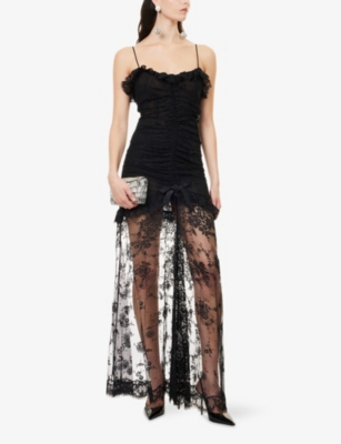 Alessandra Rich Bow-detail Cotton-blend Lace Gown In Black