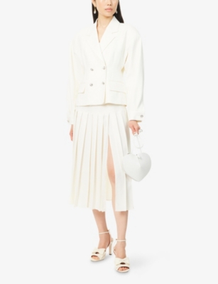 Alessandra Rich Womens White Crepe Notch-lapels Stretch-wool Blend Blazer In White