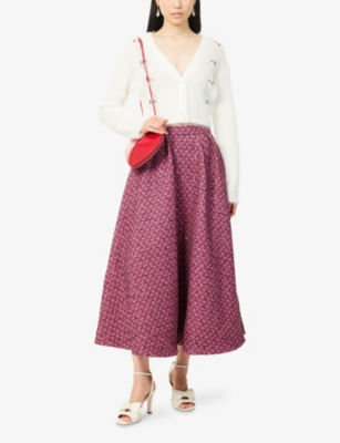 Alessandra Rich Wool-blend Tweed Embellished Midi Skirt In Purple
