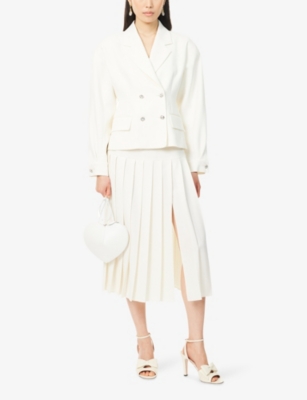 Alessandra Rich Womens White Pleated High-waist Stretch-wool Blend Midi Skirt In White