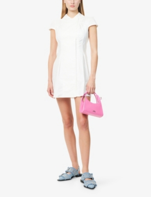 Peachy Den Womens Missy Pleated Stretch-cotton Mini Dress Porcelain Xl In White