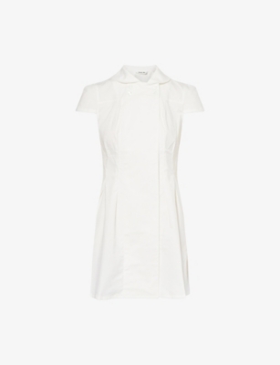 Peachy Den Womens Missy Pleated Stretch-cotton Mini Dress Porcelain Xl In White