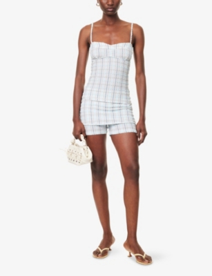 PEACHY DEN: Cindy Gingham-Print Seersucker Camisole Top