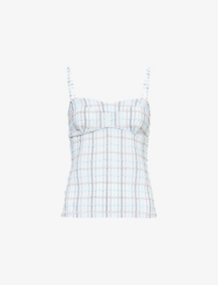 PEACHY DEN: Cindy Gingham-Print Seersucker Camisole Top