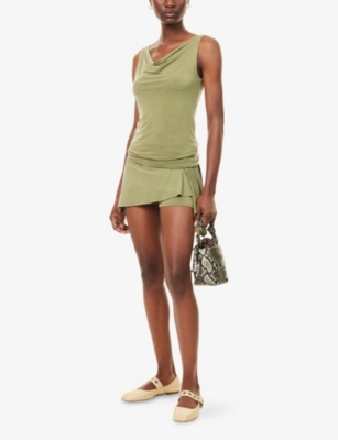 PEACHY DEN: Kylie Asymmetric Stretch-Woven Skort