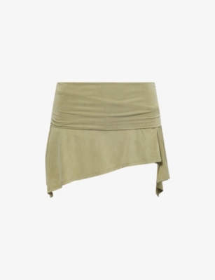 Peachy Den Womens Olive Kylie Asymmetric Stretch-woven Skort Xs In Green