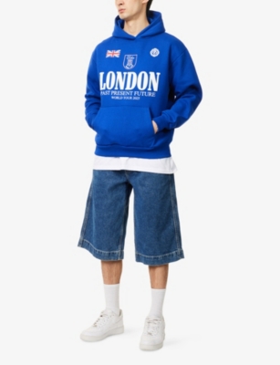 Usher Mens Past Present Future Graphic-print Cotton-blend Hoody Blue In Blue