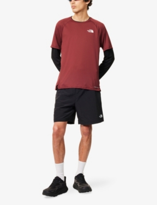 THE NORTH FACE MENS THE NORTH FACE SUNRISER LOGO-PRINT WOVEN T-SHIRT 